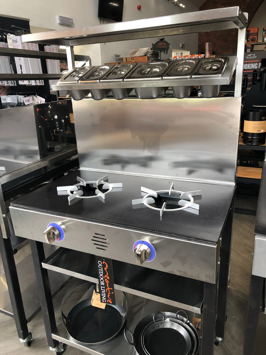 Castori 2 burner gas hob with gastronorm rack and shelf